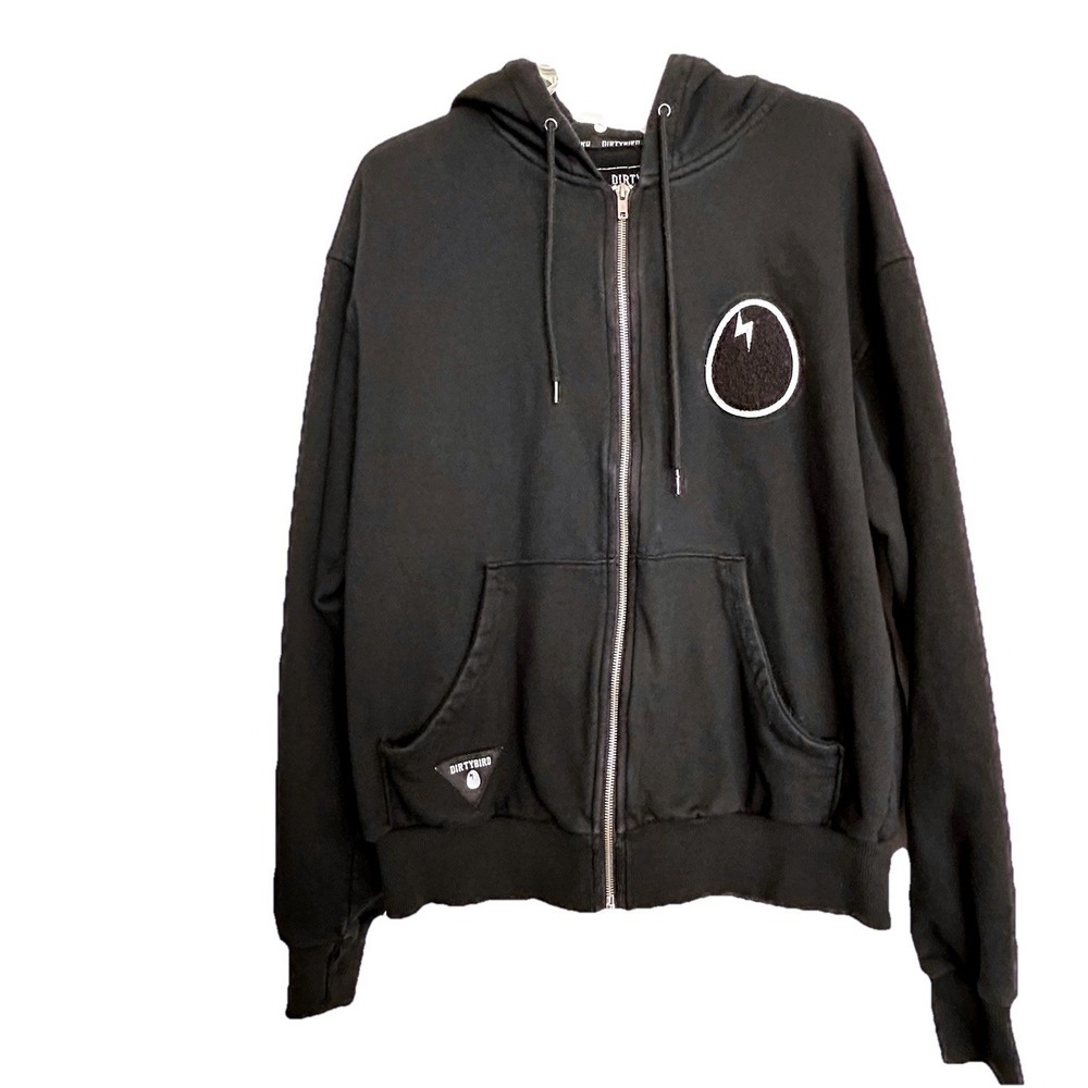 Rare DIRTYBIRD Black Zip Hoodie Size‎ Medium Lightning Bolt Logo Cotton DJ Merch
